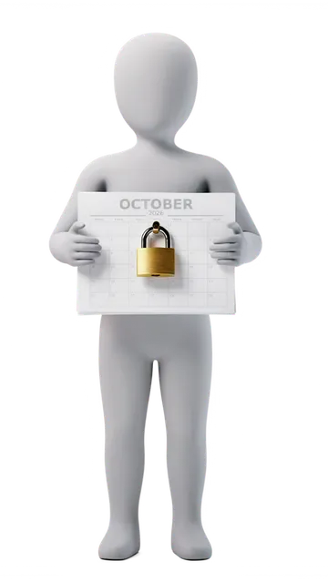 Faceless grey figure holding a calendar with a padlock on it, the annual contract lock-in