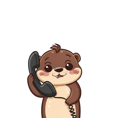 Cartoon otter answering a classic telephone handset