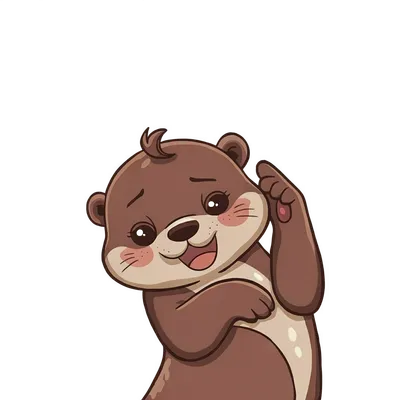 Bashful cartoon otter smiling and scratching its head