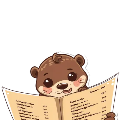Cartoon otter happily reading an open restaurant-style menu