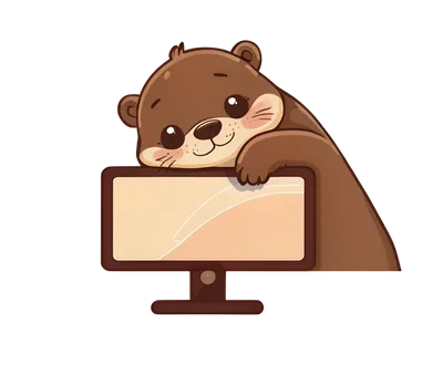 Cartoon otter resting its head contentedly on top of a computer monitor