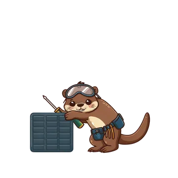 Cartoon otter in safety goggles with a screwdriver, leaning on a server panel