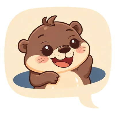 Cartoon otter grinning inside a large speech bubble